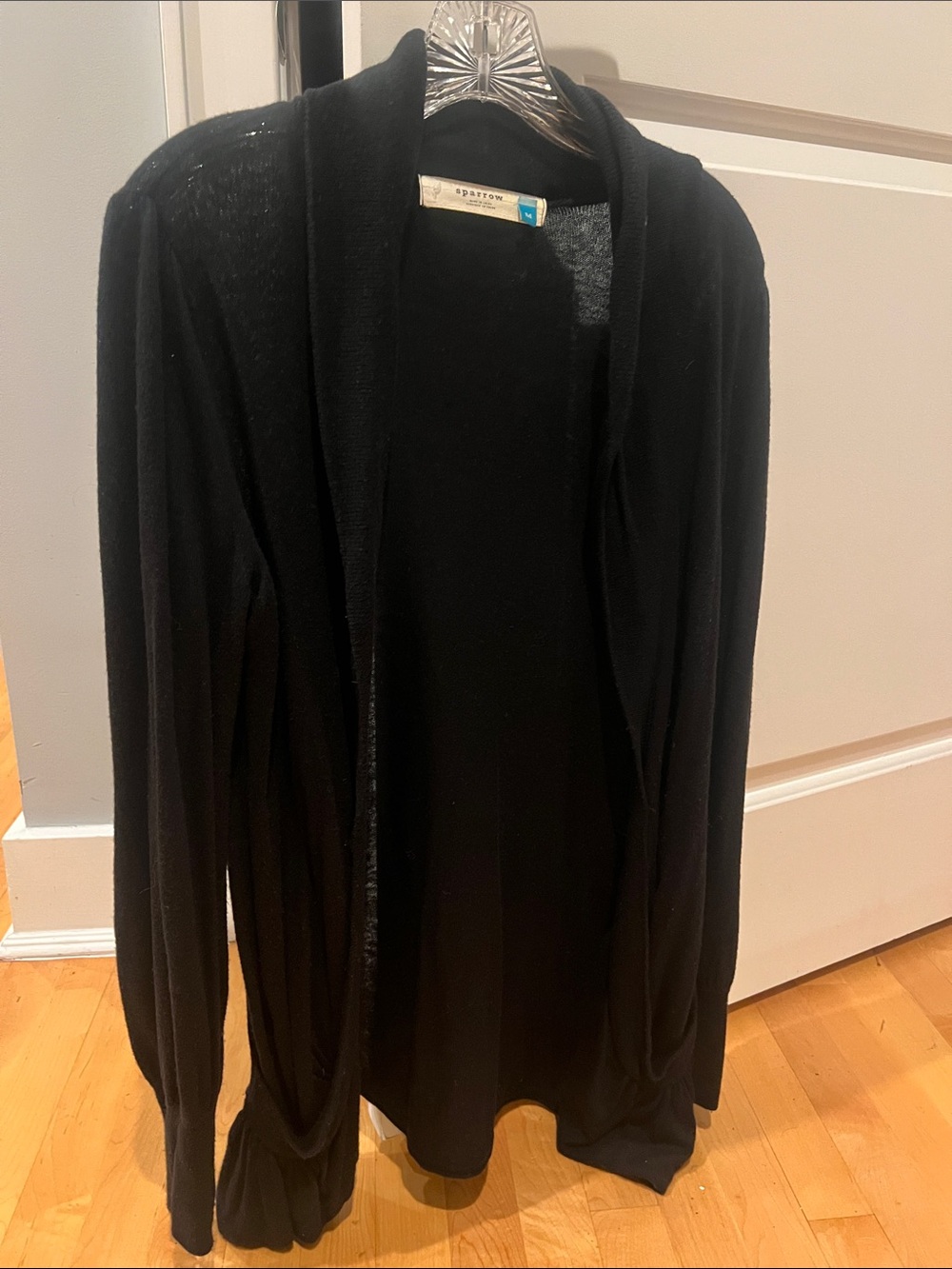 sparrow Black Open-Front Knit Cardigan Sz M
